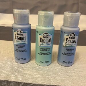Folk Enamel Glass Paint Set - 3 glass paint, 3 satin. New